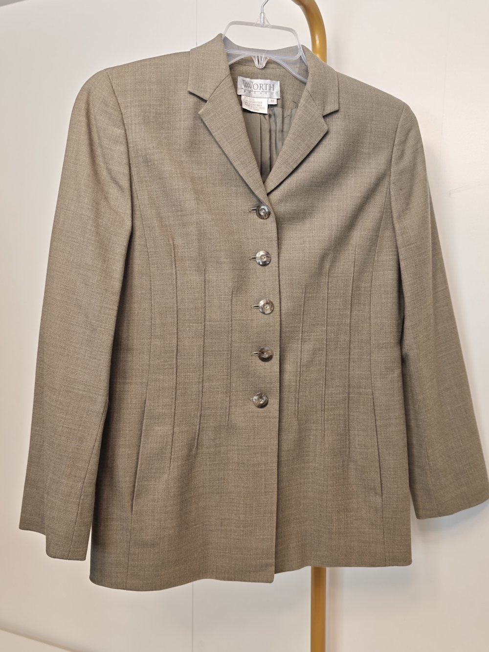 Worth Vintage Wool Blend Beige Tailored Blazer Jacket Tan Women's Size 10